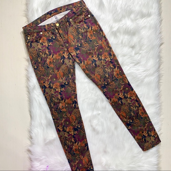 SOLD-7FAM Floral Print Skinny Pants - Picture 2 of 7